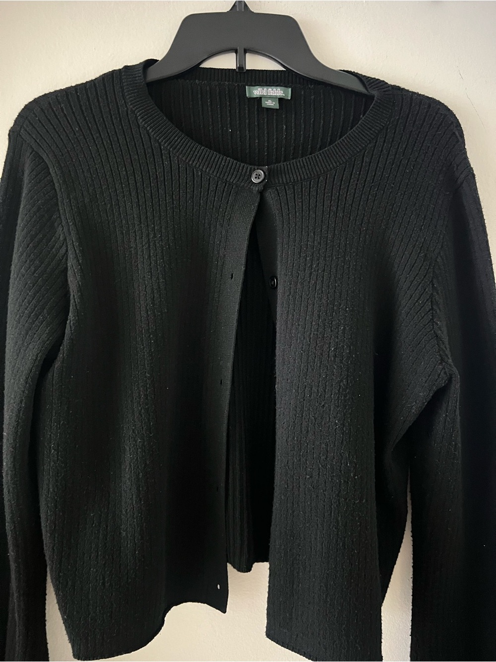 wild fable Black Ribbed Cardigan with Flare Sleeves